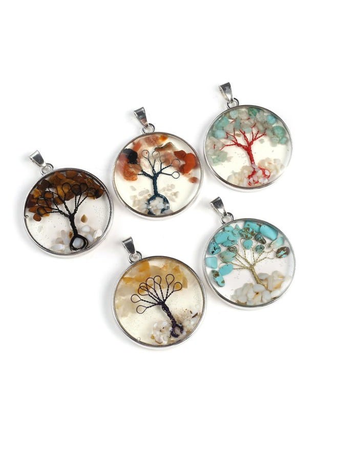 Zotoone 5pcs Natural Stone Crystal Tree of Life Healing Pendant Garnet Amethyst Chakra Chips Round Wire Winding Charms for Making DIY Necklace Jewelry, Stone, goldstone - Image 4