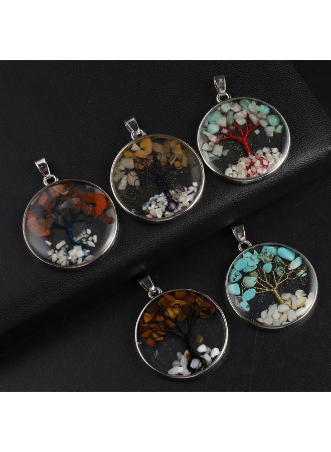 Zotoone 5pcs Natural Stone Crystal Tree of Life Healing Pendant Garnet Amethyst Chakra Chips Round Wire Winding Charms for Making DIY Necklace Jewelry, Stone, goldstone - Image 5