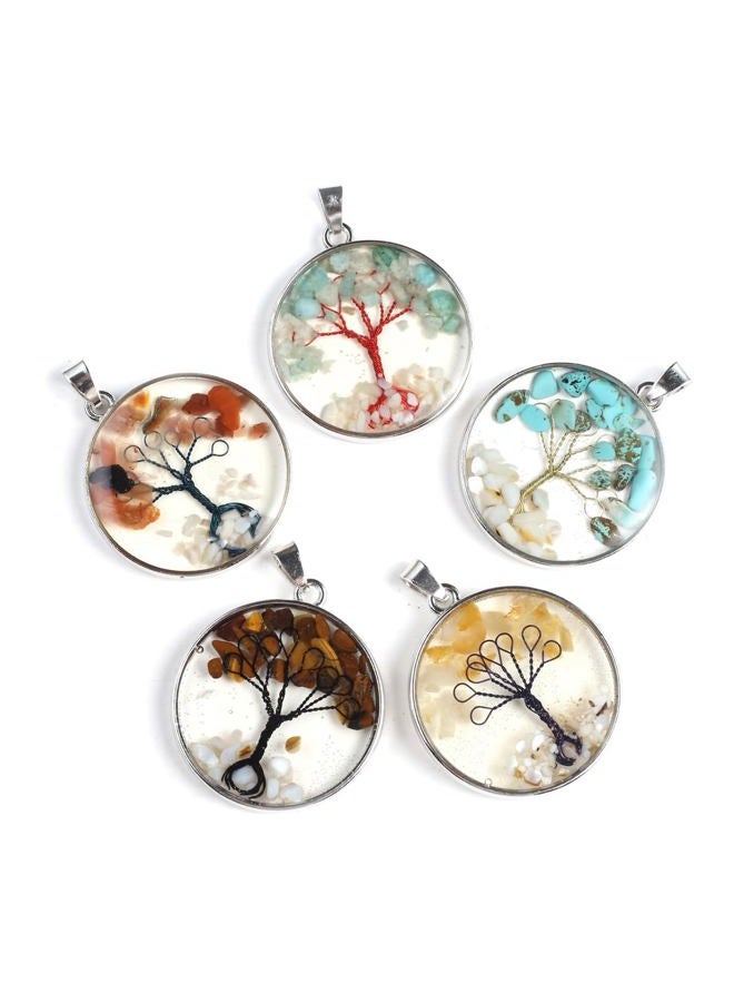 Zotoone 5pcs Natural Stone Crystal Tree of Life Healing Pendant Garnet Amethyst Chakra Chips Round Wire Winding Charms for Making DIY Necklace Jewelry, Stone, goldstone - Image 1