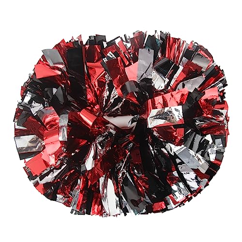 Lovecheer 2PCS Black and Red and Silver Metallic Pom Poms Cheerleading with Handle for Dance Party Sports Team Spirits - Image 1