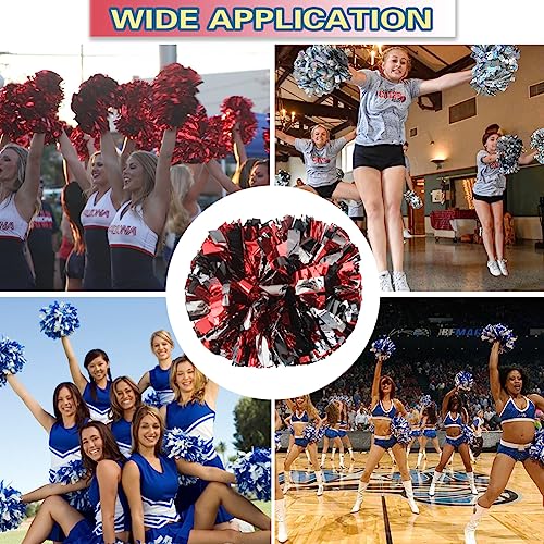 Lovecheer 2PCS Black and Red and Silver Metallic Pom Poms Cheerleading with Handle for Dance Party Sports Team Spirits - Image 4