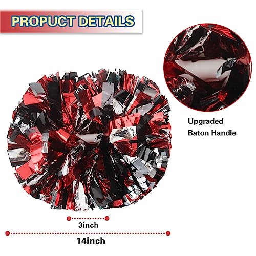 Lovecheer 2PCS Black and Red and Silver Metallic Pom Poms Cheerleading with Handle for Dance Party Sports Team Spirits - Image 2