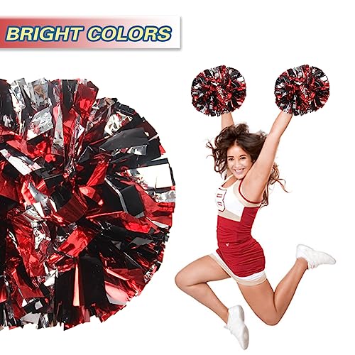 Lovecheer 2PCS Black and Red and Silver Metallic Pom Poms Cheerleading with Handle for Dance Party Sports Team Spirits - Image 3