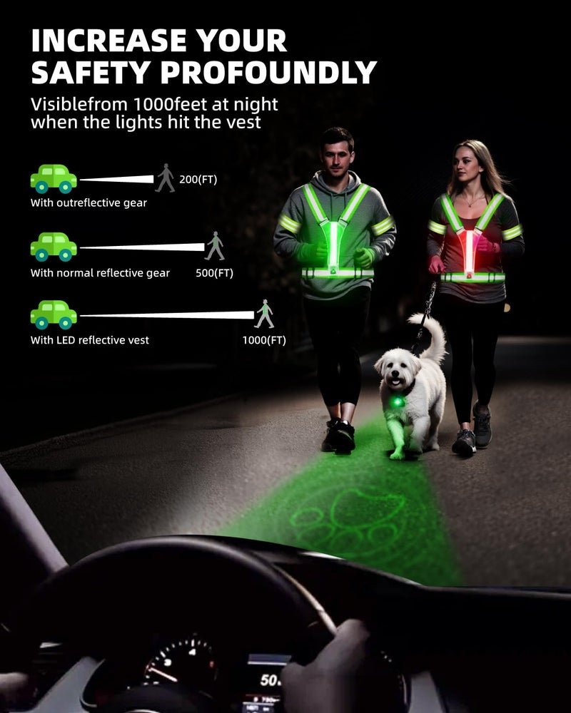 Mexlyca LED Reflective Vest Safety Gear, 5 Lights Colors High Visibility Reflective Running Gear for Dog Walking Running Cycling, Adjustable for Men Women Kids - Dog Light with USB Rechargeable - Image 3