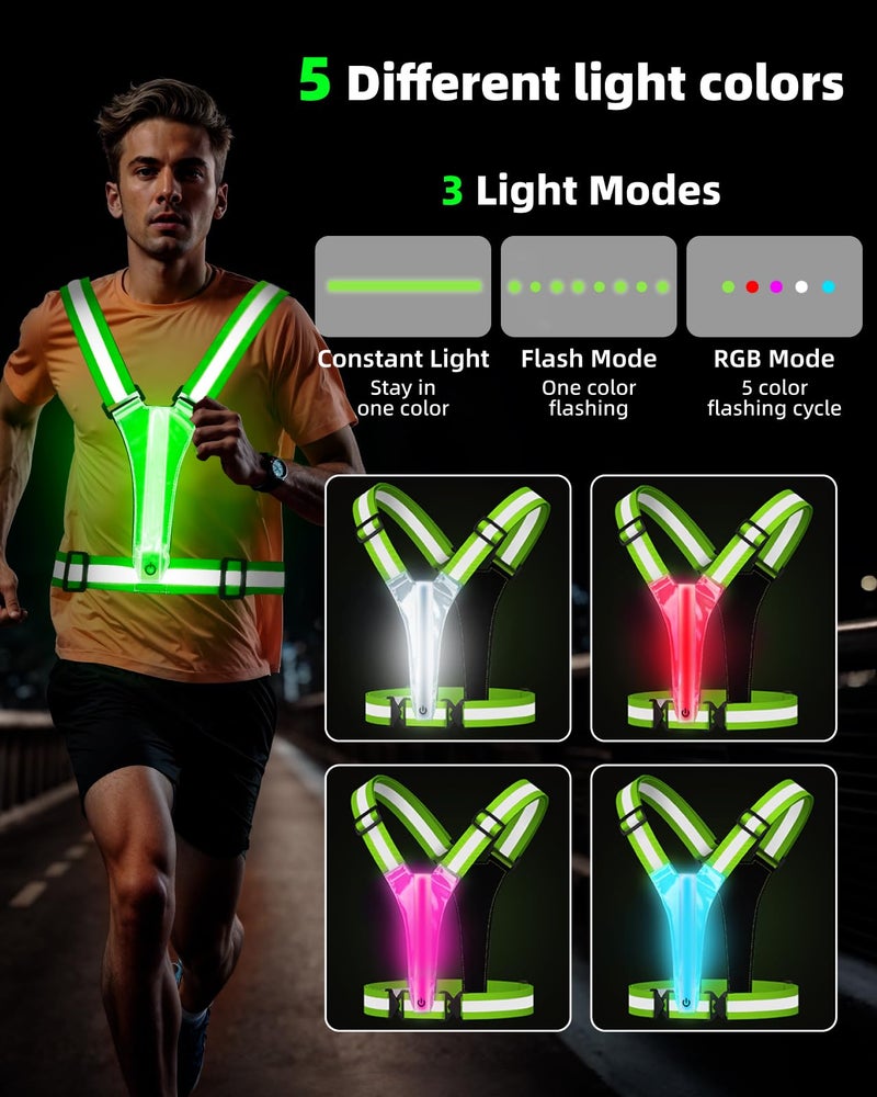 Mexlyca LED Reflective Vest Safety Gear, 5 Lights Colors High Visibility Reflective Running Gear for Dog Walking Running Cycling, Adjustable for Men Women Kids - Dog Light with USB Rechargeable - Image 2