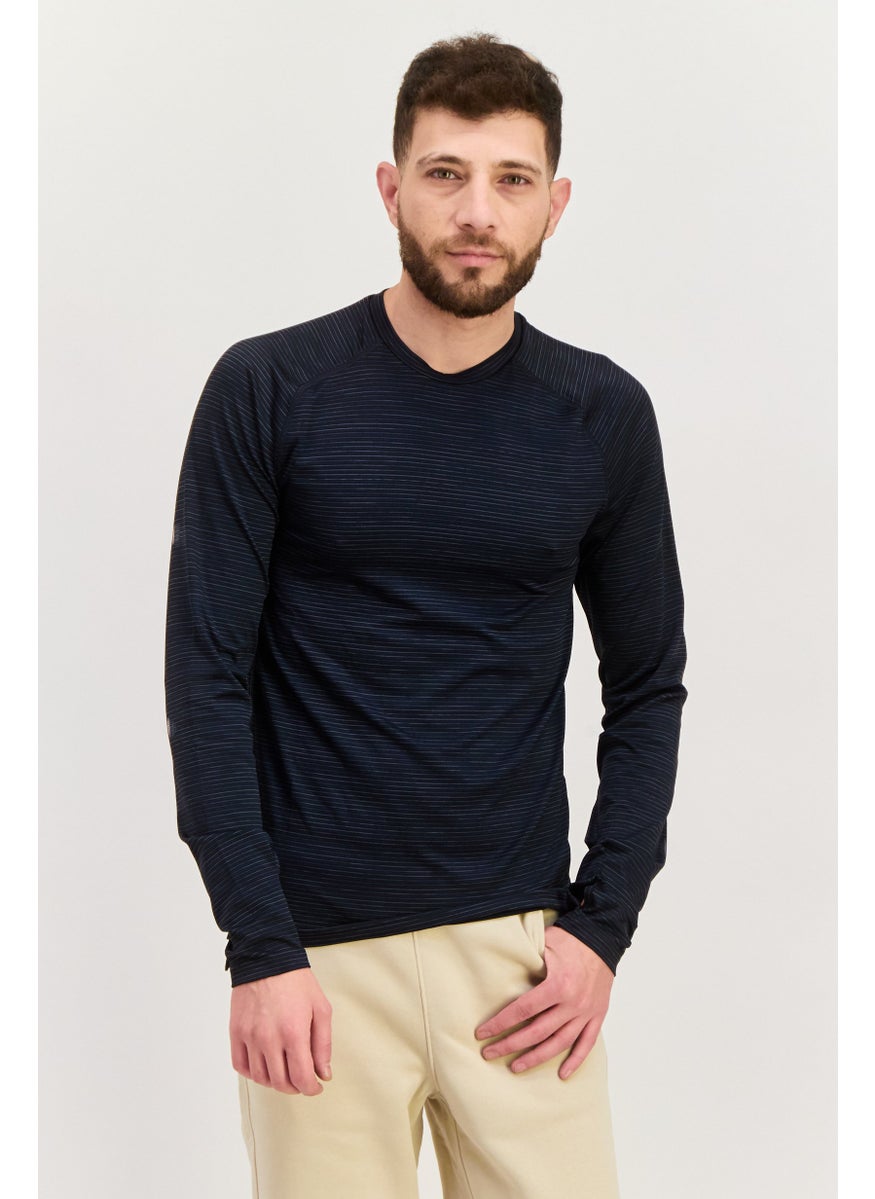 Champion Men Sportswear Fit Long Sleeves Stripe Outdoor T-Shirt, Black  - Image 1