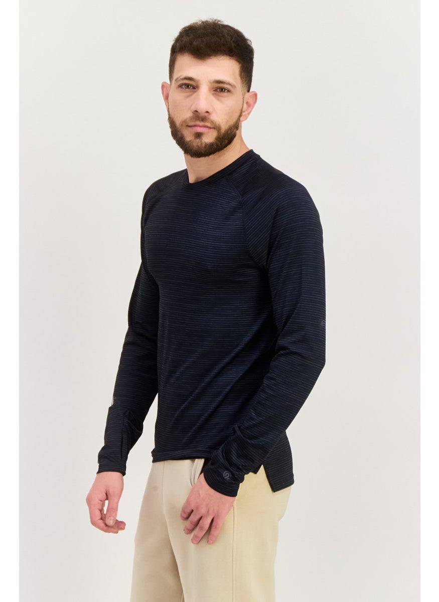 Champion Men Sportswear Fit Long Sleeves Stripe Outdoor T-Shirt, Black  - Image 2