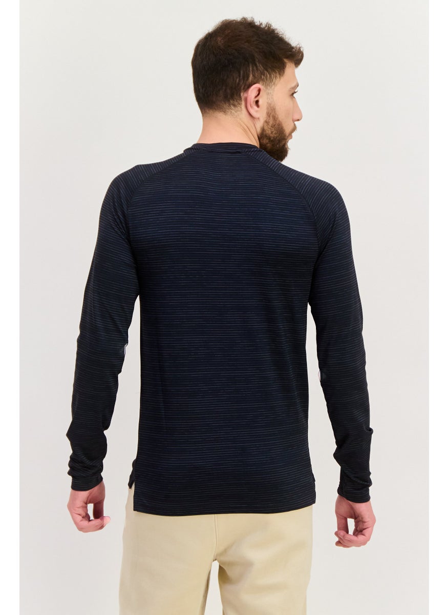 Champion Men Sportswear Fit Long Sleeves Stripe Outdoor T-Shirt, Black  - Image 3