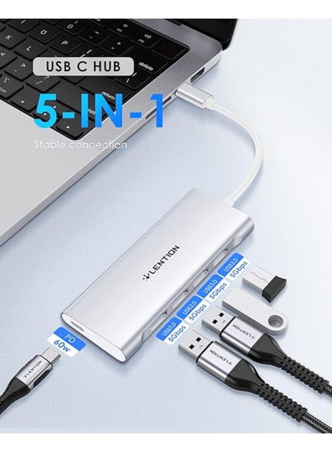 Lention LENTION USB C Hub with 4 USB 3.0 & Type C Charging Compatible 2023-2016 MacBook Pro, New Mac Air, New Surface, Chromebook, More, Stable Driver Certified Type C Multiport Adapter (CB-C31, Silver)  - Image 1