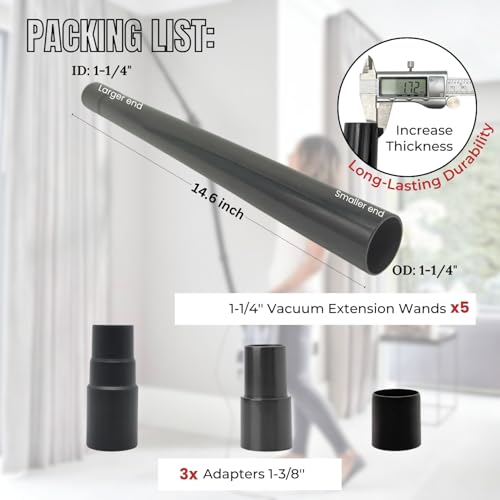 GHAMADE 5Pack 1.25 Inch Vacuum Extension Wands plus 1-3/8'' to 1-1/4'' Vacuum Hose Adapter - 1.25 Inch Shop Vac Extension Tubes, Accessories and Attachment 32mm & 35mm, Replacement Vacuum Cleaner Pipe Tubes - Image 2