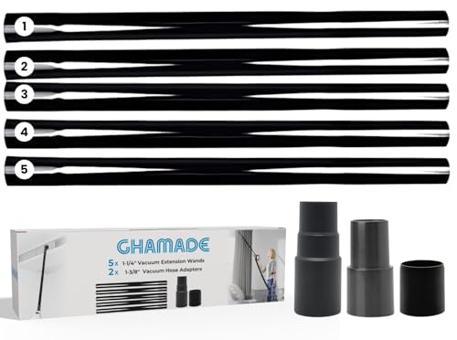 GHAMADE 5Pack 1.25 Inch Vacuum Extension Wands plus 1-3/8'' to 1-1/4'' Vacuum Hose Adapter - 1.25 Inch Shop Vac Extension Tubes, Accessories and Attachment 32mm & 35mm, Replacement Vacuum Cleaner Pipe Tubes - Image 1