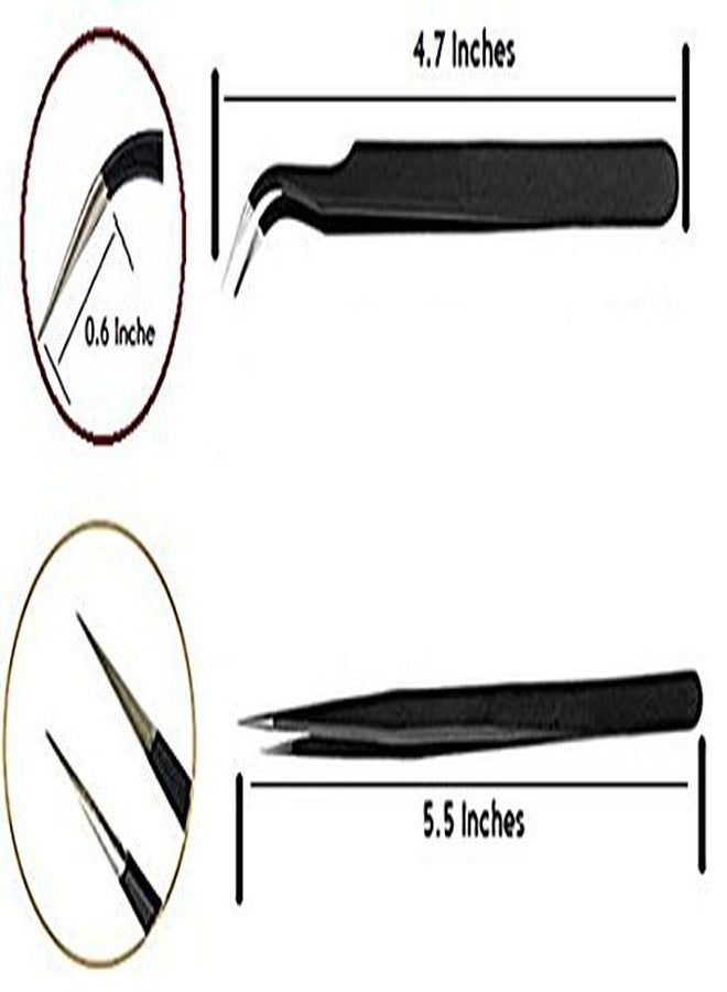 ISC 2 Pcs Safe Precision Tweezers, Anti-Static Stainless Steel Tweezers Non-Magnetic Tweezer Set for Electronics, Jewelry, Craft, Laboratory Work, Eyebrow & Ingrown Hair Removal - Image 2