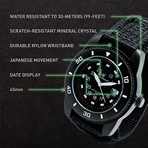 Smith & Wesson Men's Commando Watch with Glowing Hands, 3ATM, Precision Quartz, Black Nylon Wristband, Tactical Watch, Scratch Resistant, Christmas Gift, 45mm - Image 3