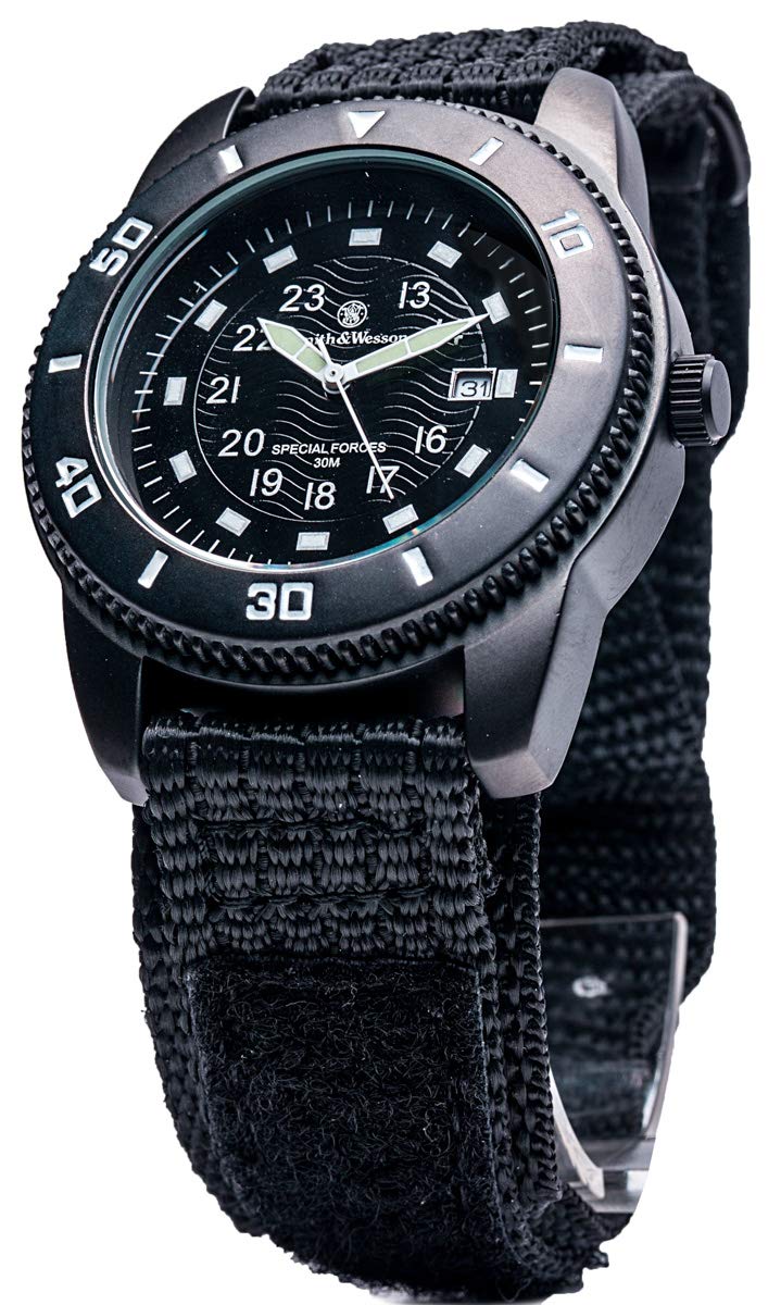Smith & Wesson Men's Commando Watch with Glowing Hands, 3ATM, Precision Quartz, Black Nylon Wristband, Tactical Watch, Scratch Resistant, Christmas Gift, 45mm - Image 1
