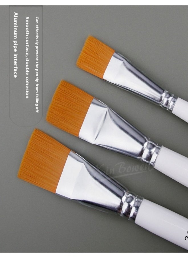 Xinbowen - 3-Piece Short Handle Nylon Brush Set – Flat Brushes for Watercolor, Acrylic, and Oil Painting - Image 1