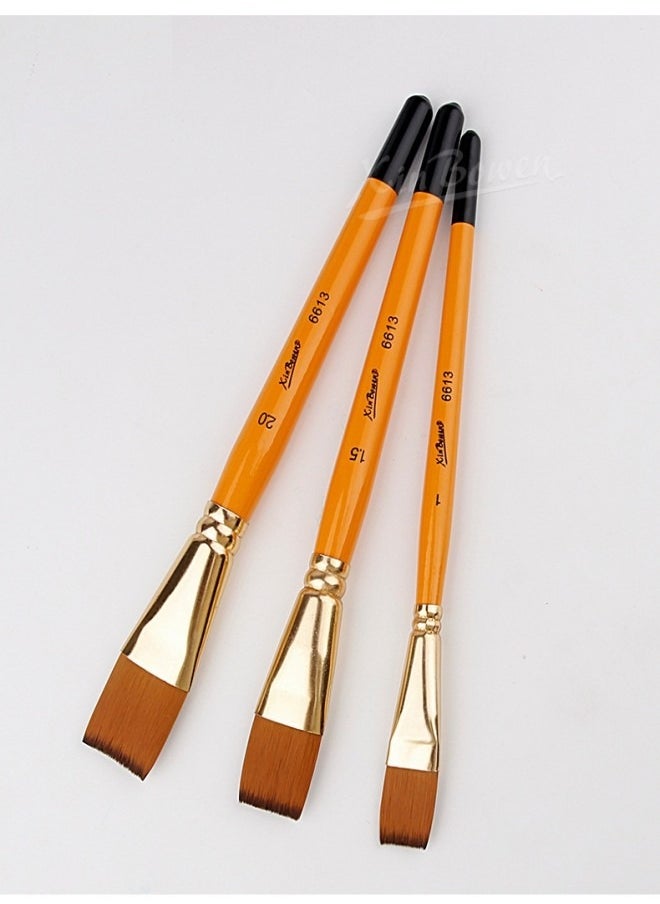 Xinbowen - 3-Piece Short Handle Nylon Brush Set – Flat Brushes for Watercolor, Acrylic, and Oil Painting - Image 1