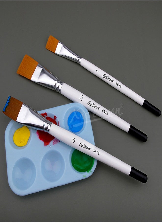Xinbowen - 3-Piece Short Handle Nylon Brush Set – Flat Brushes for Watercolor, Acrylic, and Oil Painting - Image 1