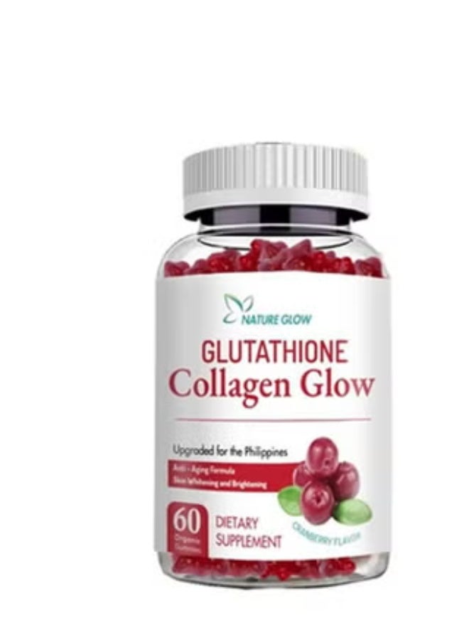 NATURE GLOW جلو ناتشر غلوتاثيون وكولاجين جومي - تبييض البشرة، مكافحة الشيخوخة والتفتيح - 60 جومي بنكهة التوت البري