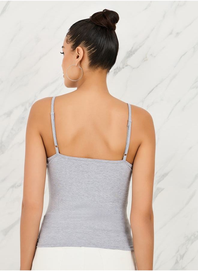 Styli - Fitted Solid Scoop Neck Strappy Tank - Image 1