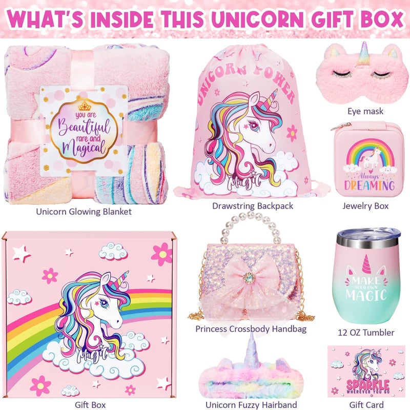 Trabuono Unicorn Gifts for Girls Age 4-6 7 8 9 10 Years Old, Birthday Easter Gifts with Glow in The Dark Blanket Purse, Girls Toys Age 6-8 8-10, Tween Girl Gifts Trendy Stuff Unicorn Toy for Daughter Niece - Image 2