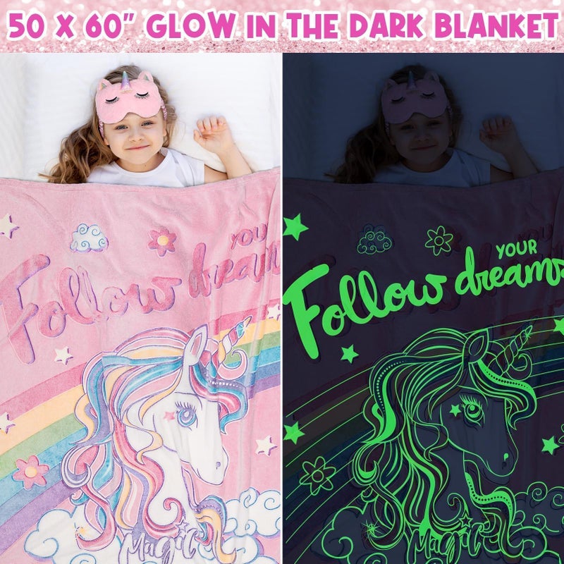 Trabuono Unicorn Gifts for Girls Age 4-6 7 8 9 10 Years Old, Birthday Easter Gifts with Glow in The Dark Blanket Purse, Girls Toys Age 6-8 8-10, Tween Girl Gifts Trendy Stuff Unicorn Toy for Daughter Niece - Image 3