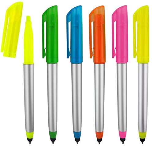 SyPen Stylus Ballpoint Pen with Highlighter Tips, 3 in 1 Combo Stylus for Touchscreens, Writing Pen and Highlighter, Black Ink, Pack of 5 - Image 1