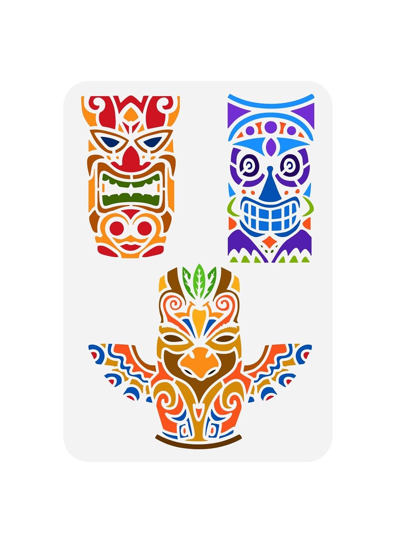 FINGERINSPIRE FINGERINSPIRE Totem Pole Stencil 8.3x11.7in Tiki Tribe Totems Face Template Indian Style Large Vintage Stencil for Wood Canvas Fabric Clothing DIY Crafts  - Image 1