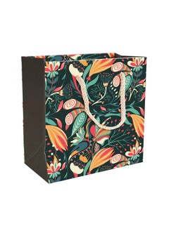 PaperPep PaperPep Black Floral Print 6X3X6 Gifting Paper Bag Ideal for Return Gifts Presents Weddings Birthday Holiday Presents Celebrations Pack of 12 