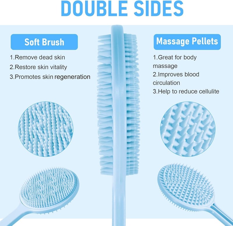 QUILBOOL Silicone Back Scrubber for Shower, Long Handle Body Brush, Double Sided Shower Brush for Shower Exfoliating and Massage, Long Handle Back Scrubber for Men & Women - 1 pc, Multi. - Image 2