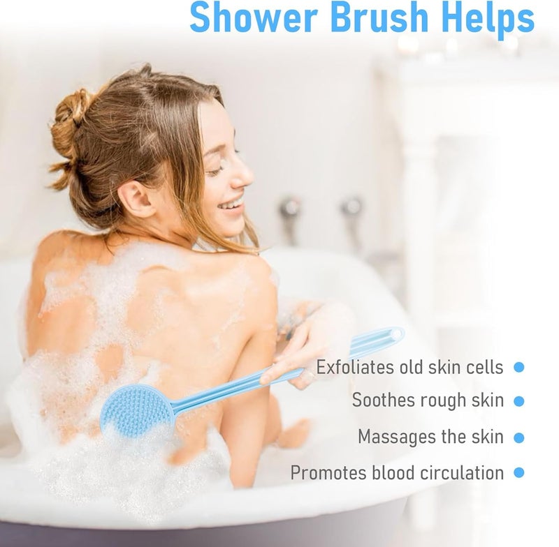 QUILBOOL Silicone Back Scrubber for Shower, Long Handle Body Brush, Double Sided Shower Brush for Shower Exfoliating and Massage, Long Handle Back Scrubber for Men & Women - 1 pc, Multi. - Image 4