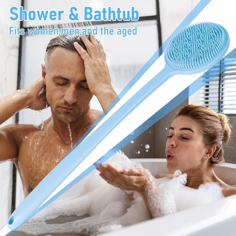 QUILBOOL Silicone Back Scrubber for Shower, Long Handle Body Brush, Double Sided Shower Brush for Shower Exfoliating and Massage, Long Handle Back Scrubber for Men & Women - 1 pc, Multi. - Image 3