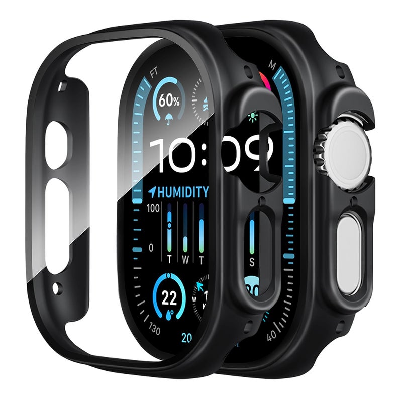 Smiling 2 Pack Case Built in Tempered Glass Screen Protector Compatible with Apple Watch Ultra 2 /Ultra 49mm, Hard PC Case Overall Protective Cover- Black - Image 1