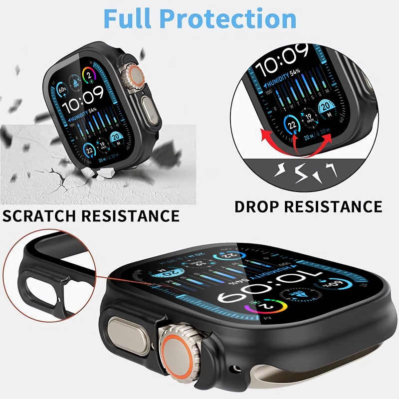 Smiling 2 Pack Case Built in Tempered Glass Screen Protector Compatible with Apple Watch Ultra 2 /Ultra 49mm, Hard PC Case Overall Protective Cover- Black - Image 3