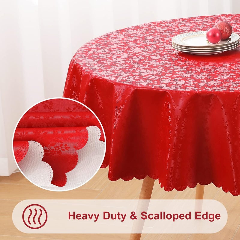 Smiry Round Table Cloth, Waterproof Heavy Duty Vinyl Tablecloths, Wipeable Washable Table Cover for Kitchen and Dining Room (Red, 70" x 70") - Image 5