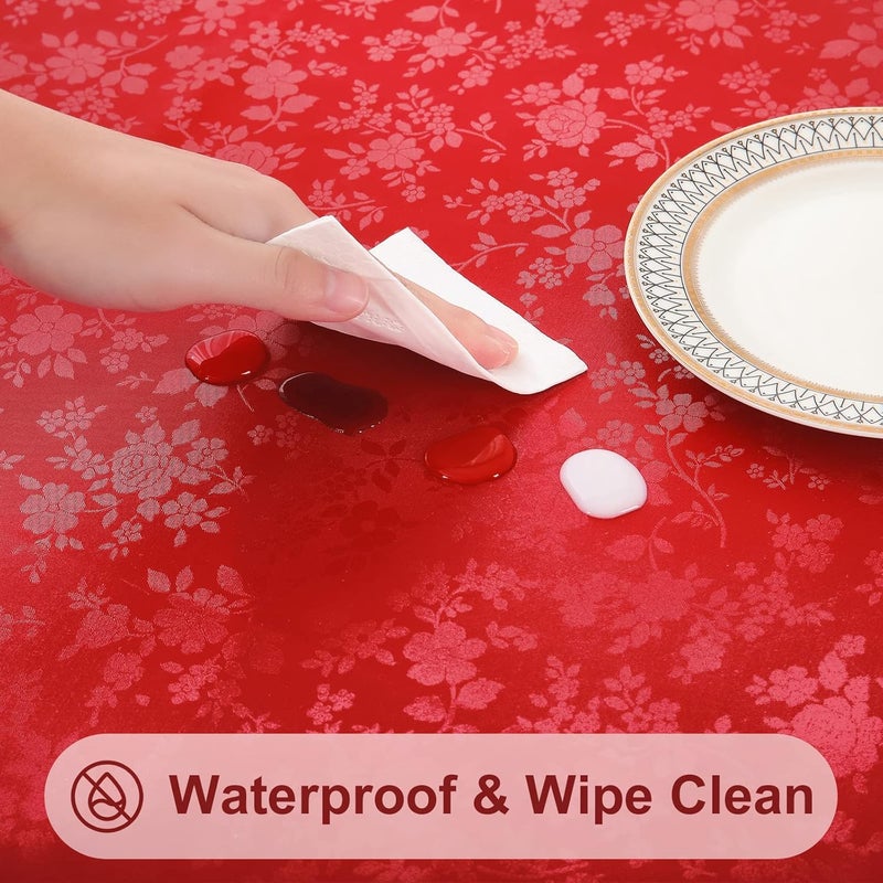 Smiry Round Table Cloth, Waterproof Heavy Duty Vinyl Tablecloths, Wipeable Washable Table Cover for Kitchen and Dining Room (Red, 70" x 70") - Image 4