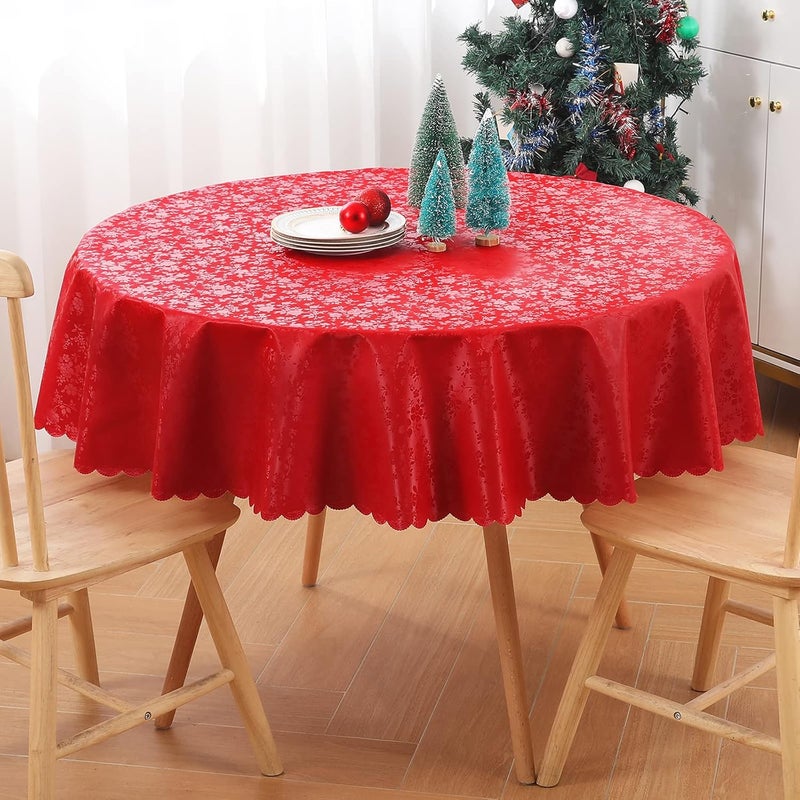 Smiry Round Table Cloth, Waterproof Heavy Duty Vinyl Tablecloths, Wipeable Washable Table Cover for Kitchen and Dining Room (Red, 70" x 70") - Image 1