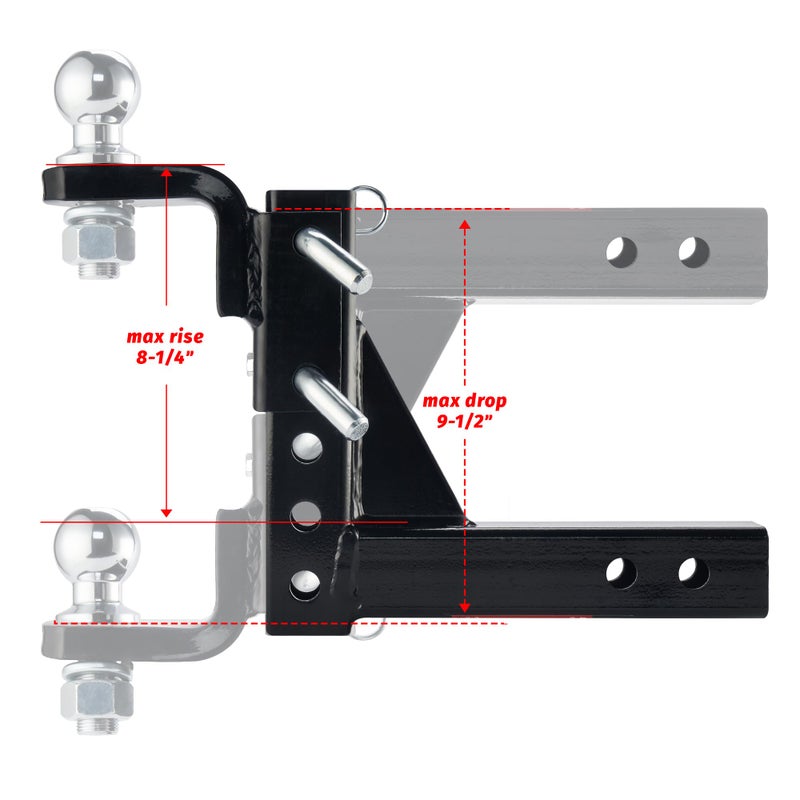 OPENROAD Adjustable Trailer Hitch Ball Mount, Fits 2-Inch Receiver, 1-Inch Hole, 7500lbs, 9-1/2" Drop/ 8-1/4" Rise Drop Hitch, Tow Hitch for Heavy Duty Truck with Secure Screw-in Pin & R-Clip - Image 4