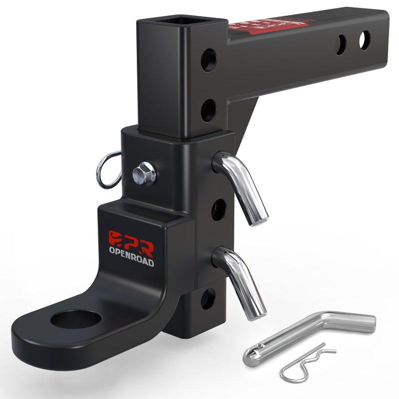 OPENROAD Adjustable Trailer Hitch Ball Mount, Fits 2-Inch Receiver, 1-Inch Hole, 7500lbs, 9-1/2" Drop/ 8-1/4" Rise Drop Hitch, Tow Hitch for Heavy Duty Truck with Secure Screw-in Pin & R-Clip - Image 1