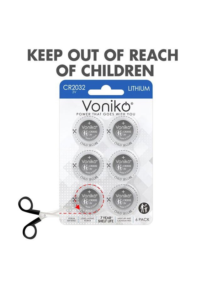 Voniko 3 Volt CR2032 Battery 6 Pack – Lithium Batteries – 2032 Button Battery Flat – 7 Years Shelf Life - Image 4