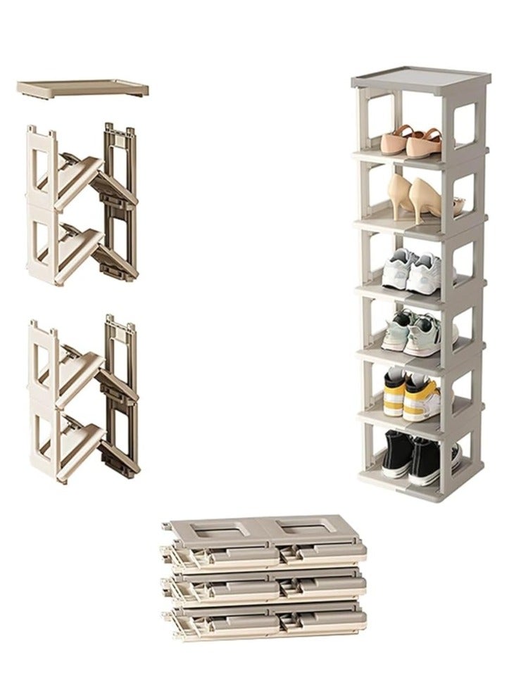 Blueland Foldable Shoe Rack, 7 Tier Plastic Shoes Cabinet, Free Standing Entryway Stackable Tower Shelf, Multi-Function Organizer, Boots Storage Shelf Modern House Furniture Home Office Stands - Image 1