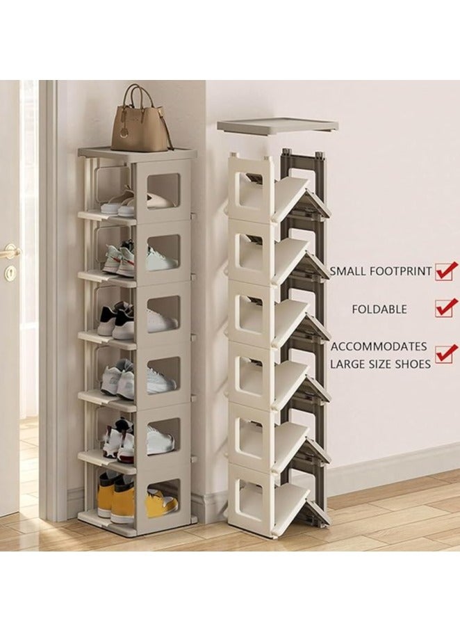 Blueland Foldable Shoe Rack, 7 Tier Plastic Shoes Cabinet, Free Standing Entryway Stackable Tower Shelf, Multi-Function Organizer, Boots Storage Shelf Modern House Furniture Home Office Stands - Image 5