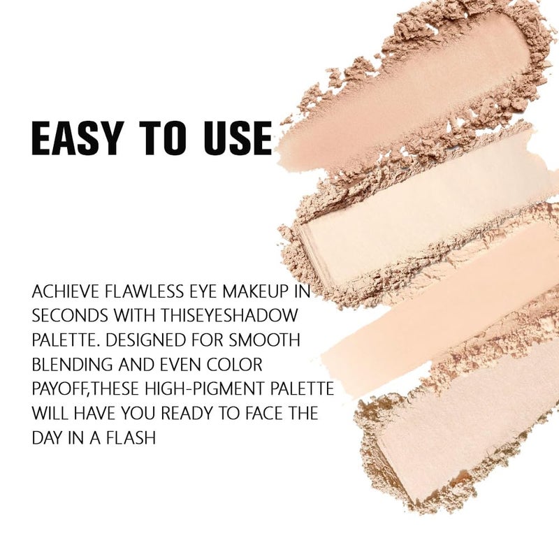 HHLTOH 4 Colors Nude Eyeshadow Palette, Light Beige Pink Ivory White Quad, Matte & Shimmer, Highly Pigmented Waterproof, Natural Everyday Makeup for Women, de sombras de ojos, Vegan & Cruelty-Free - Image 3