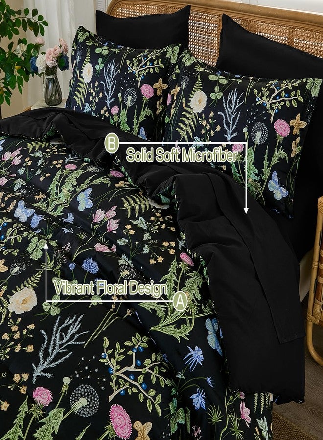 Yiran Black Green Floral Comforter Set Queen Size, 7 Piece Botanical Comforter Bedding Set, Farmhouse Bed in a Bag, Soft Microfiber Complete Bedding Set with Sheets for All Season - Image 5
