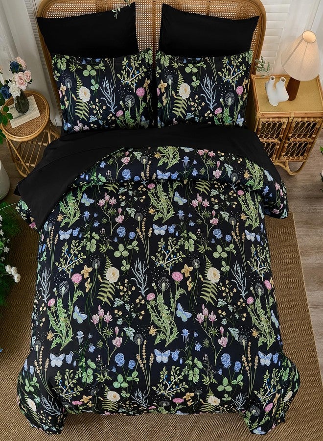 Yiran Black Green Floral Comforter Set Queen Size, 7 Piece Botanical Comforter Bedding Set, Farmhouse Bed in a Bag, Soft Microfiber Complete Bedding Set with Sheets for All Season - Image 3
