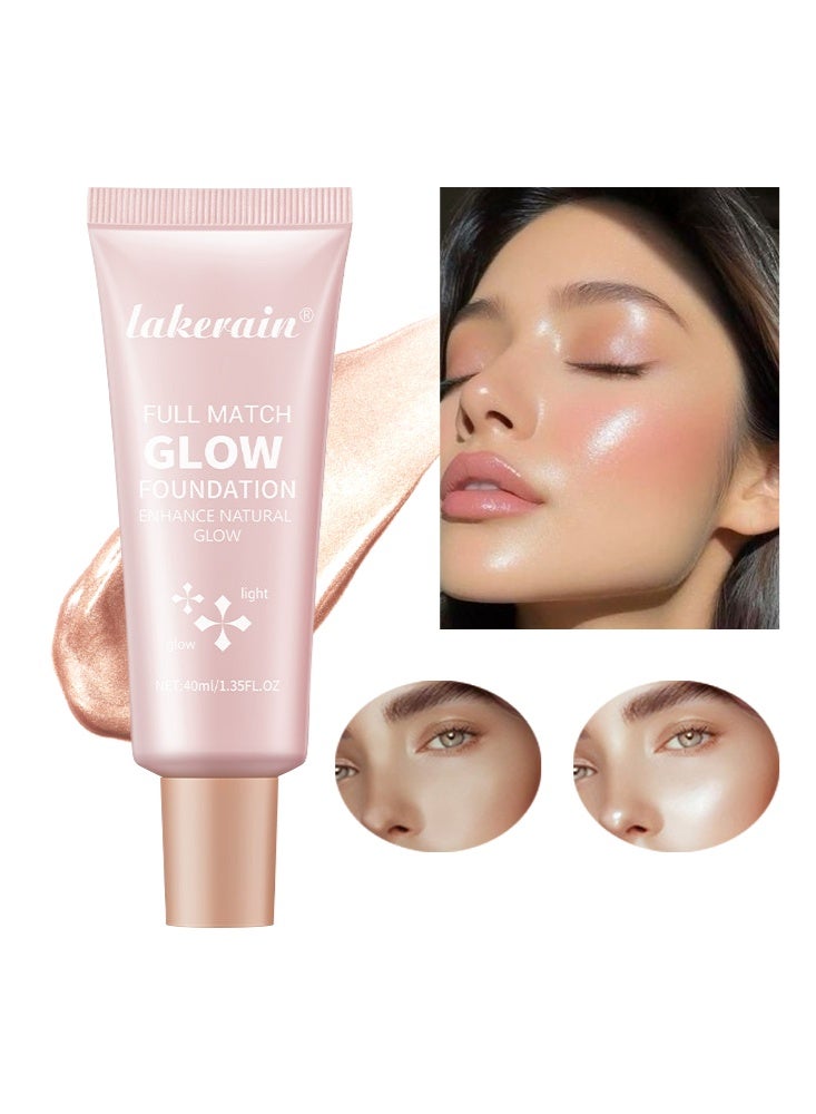 ليكرين كريم أساس Full Match Glow ، كريم أساس Enhance Natural Glow ، هايلايتر طويل الأمد للوجه والجسم مع تغطية شفافة إلى خفيفة قابلة للبناء ومظهر مشع ومشمس # 2 خفيف (40 مل) - Image 1