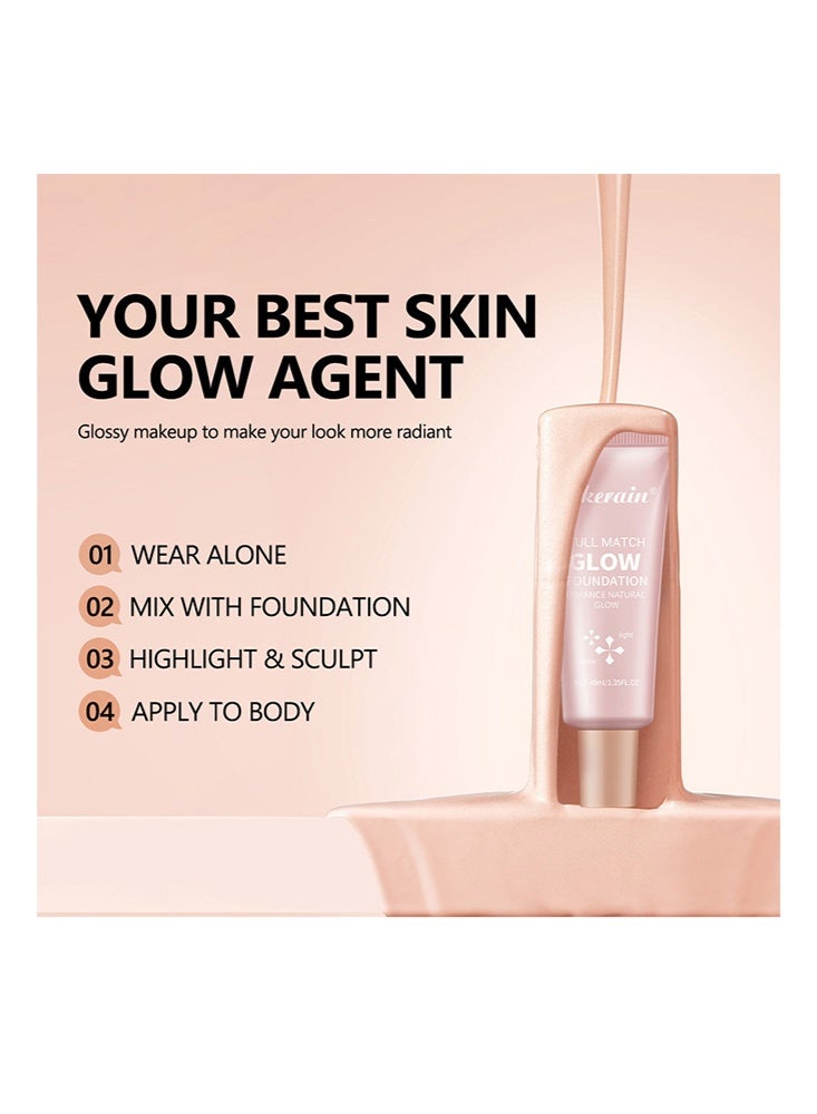 ليكرين كريم أساس Full Match Glow ، كريم أساس Enhance Natural Glow ، هايلايتر طويل الأمد للوجه والجسم مع تغطية شفافة إلى خفيفة قابلة للبناء ومظهر مشع ومشمس # 2 خفيف (40 مل) - Image 3