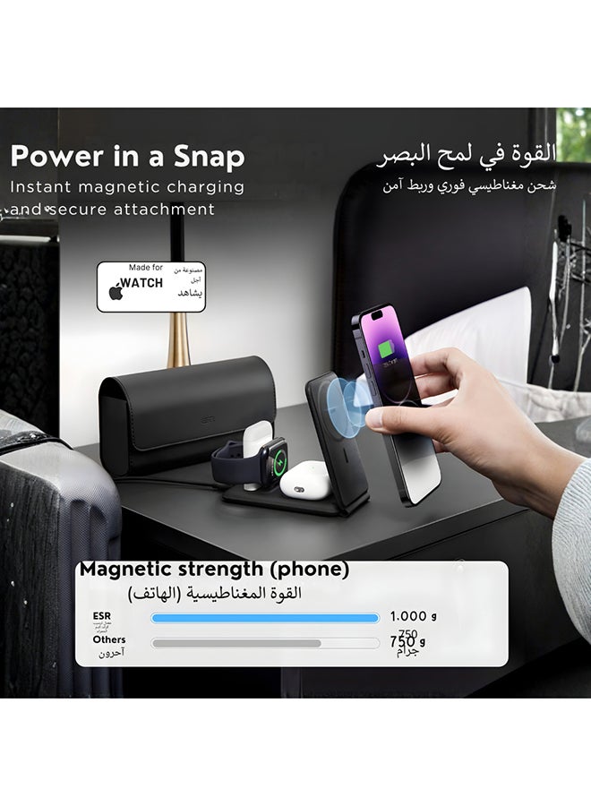 اي اس ار ESR محطة شحن 3 في 1 لأجهزة آبل، حامل شاحن ماج سيف 15 واط للآيفون، وشاحن معتمد لساعة آبل وآيربودز، أسود - Image 2