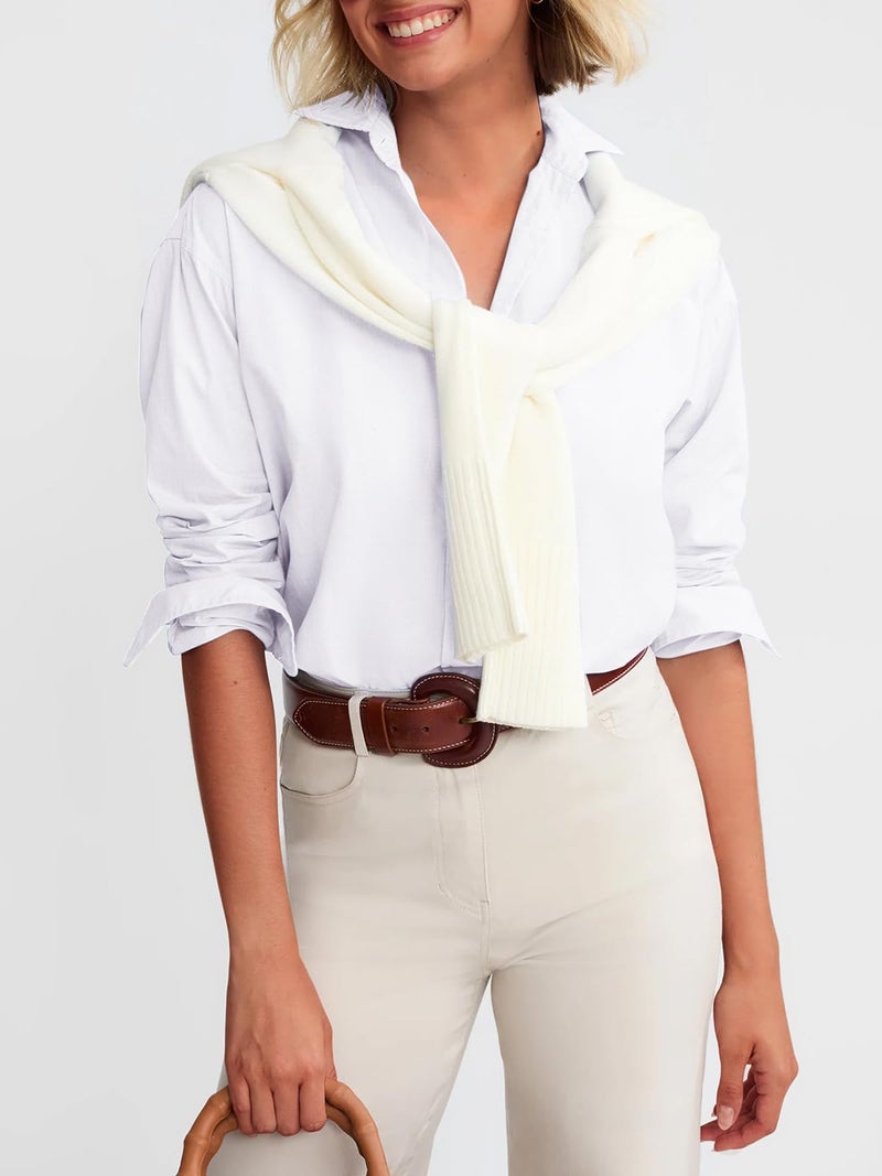 Aoudery Button Down Shirts for Women Cotton Oxford Shirts Long Sleeve Dress Shirts Collared Blouses Work Casual Solid Tunic Tops - White XS - Image 4