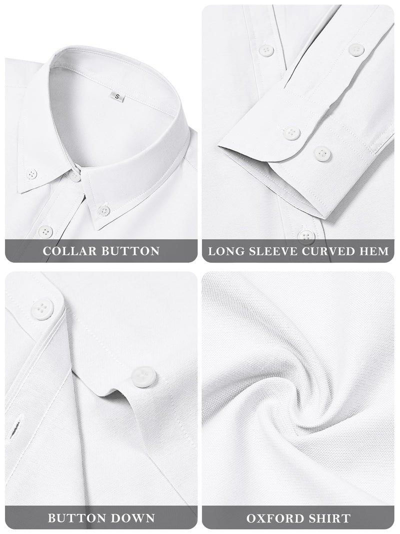 Aoudery Button Down Shirts for Women Cotton Oxford Shirts Long Sleeve Dress Shirts Collared Blouses Work Casual Solid Tunic Tops - White XS - Image 5