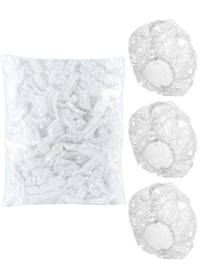 100Pcs Disposable Shower Caps, Plastic Shower Cap for Women,Elastic Large Thick Waterproof Bath Cap,Plastic Clear Hair Caps for Bathing,Hair Care,Home Use,Salon,Spa,Hotel,Travel - Image 1